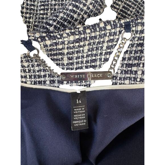 WHBM Blue Tweed Pearl Accent 3/4 Sleeve Open Front Blazer - 14 - Picture 7 of 10